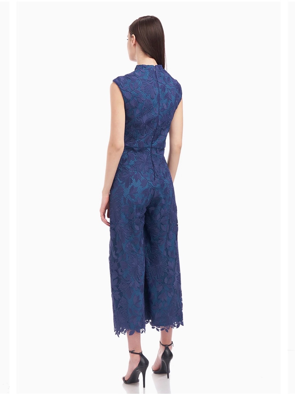 Kay Unger Navy Floral Lace V‑Neck Jumpsuit - Picture 2 of 7